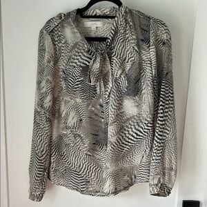 LOFT Black and Gray Relaxed Tie Front Blouse